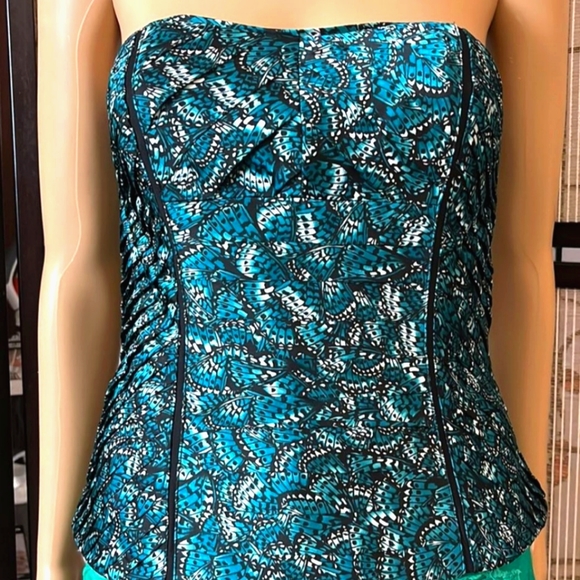 COPY - WHBM-EUC-TEAL&BLACK- BUTTERFLY.PRINT-BUSTIER/CORSET-SIZE:00 - Picture 3 of 9